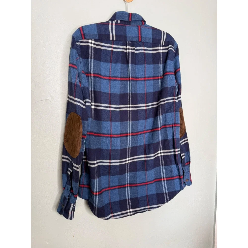 J.crew blue checkered flannel plaid shirt elbow‎ patches